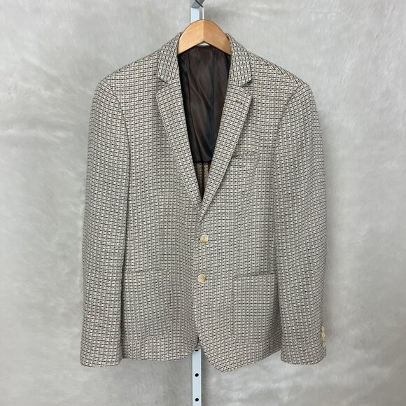 Scotch & Soda Men's Regular Fit Cotton Blend Ivory, Blue & Orange Woven Blazer M - Picture 1 of 9
